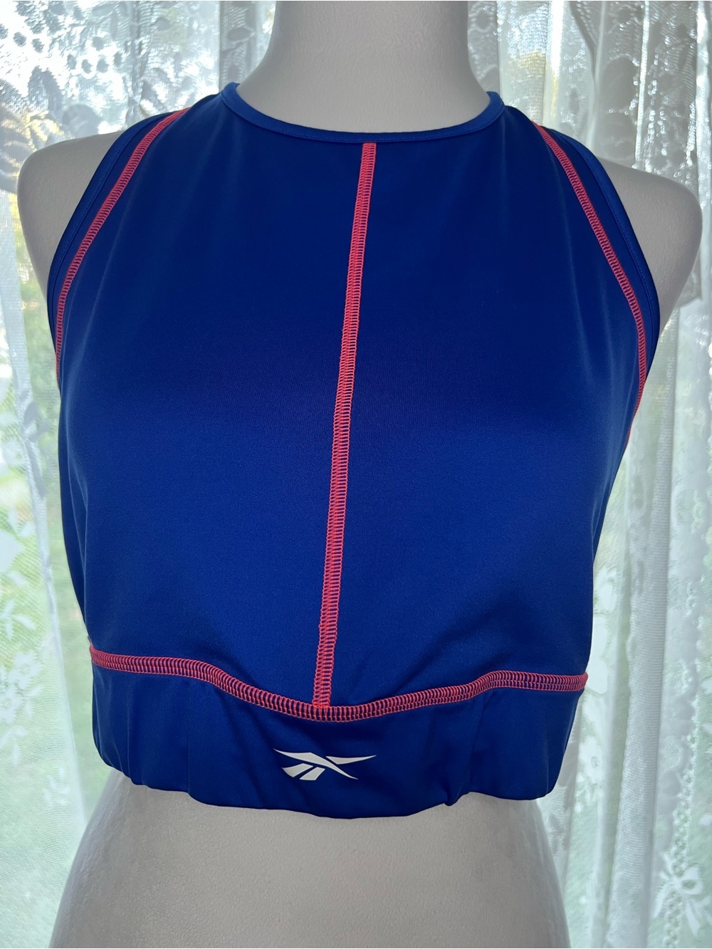 Reebok Royal Blue Crop Sports Top with Pink Accents XL